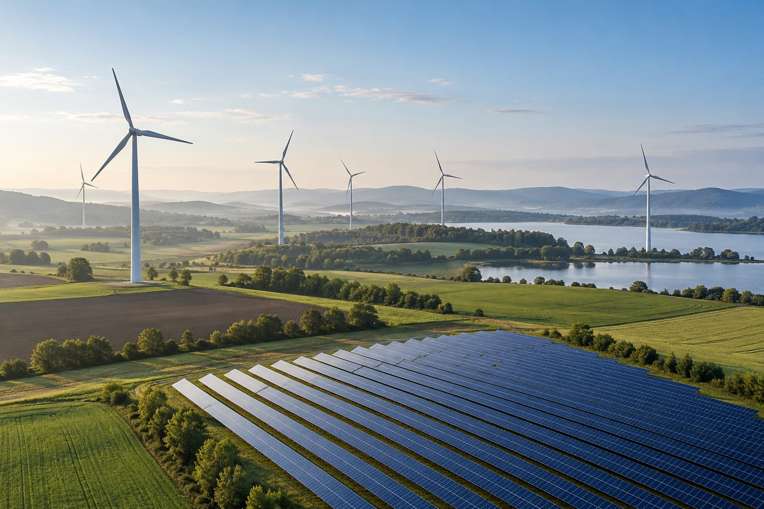 Wind and solar energy infrastructure in a European landscape