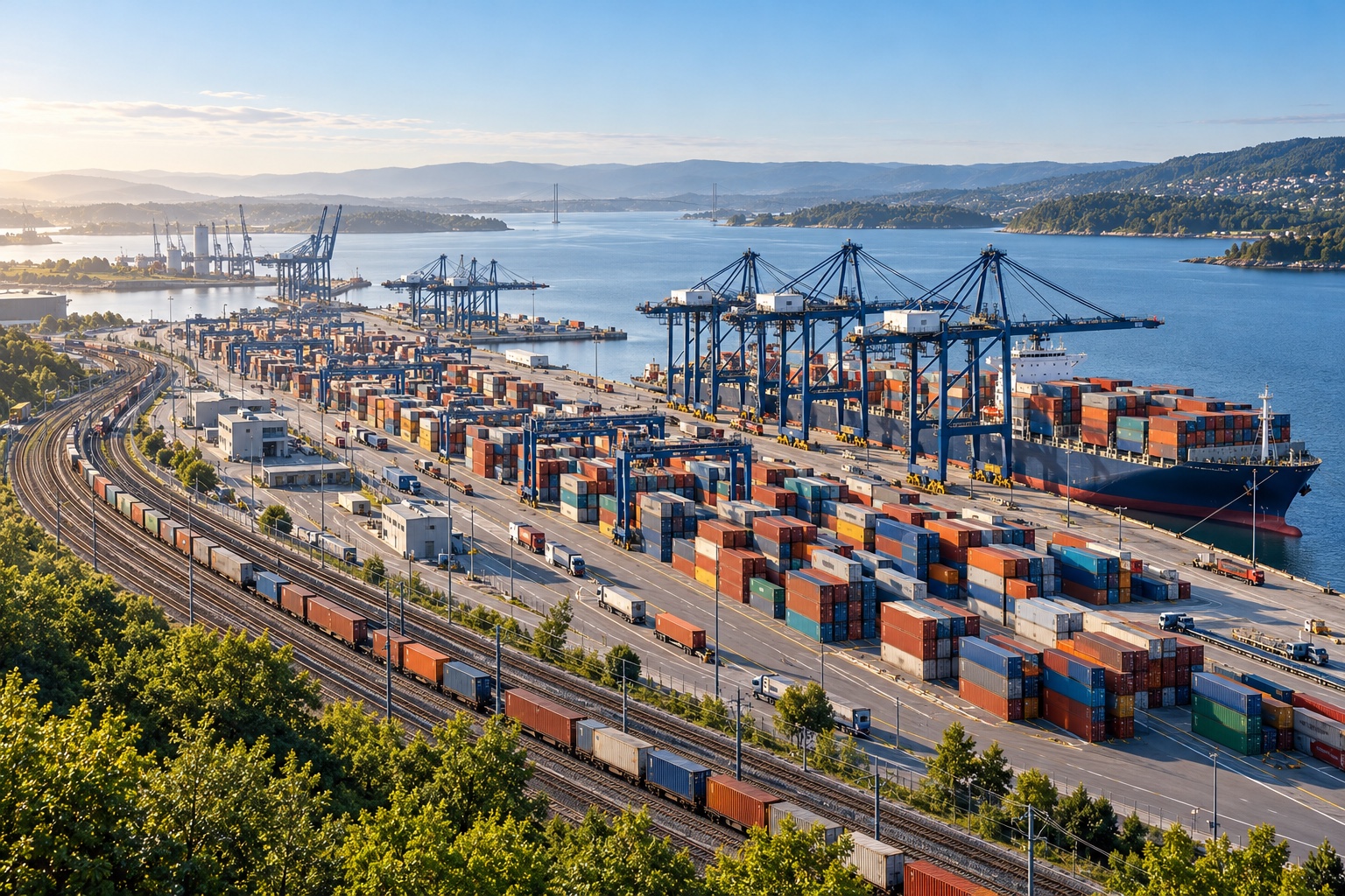 Modern European container port with rail connections